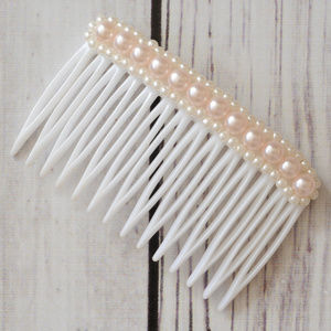 vintage pastel pink beaded faux pearl hair comb decoration accessory barrette